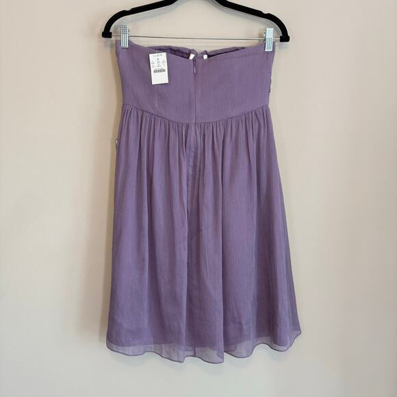 J.Crew Taryn Mini Dress 2 Purple Silk Strapless Chiffon Bridesmaid Cocktail NWT - Picture 2 of 10